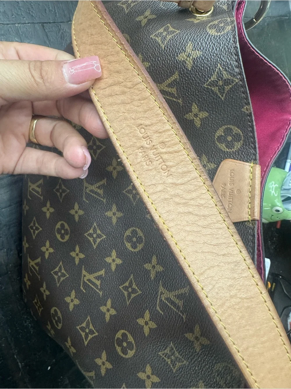 Louis Vuitton Brown Monogram Canvas Shoulder Bag with Tan Trim